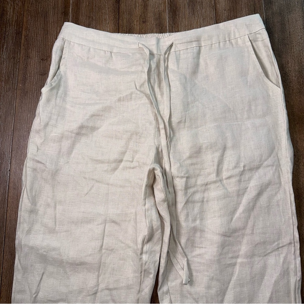 IXIMO %100 Linen Pants Tapered Leg sz L Lagenlook Coastal Cream Ivory pull on - Picture 6 of 11